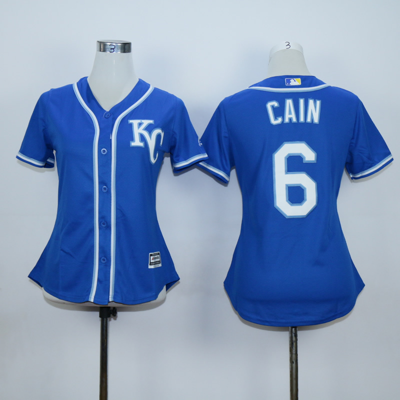 Women Kansas City Royals #6 Cain Blue MLB Jerseys->youth mlb jersey->Youth Jersey